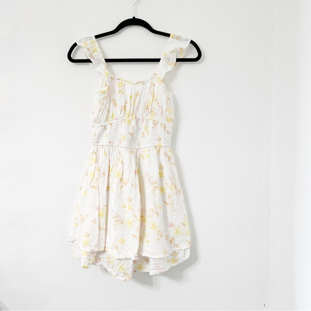 Hollister Yellow Floral Smocked Mini Dress Medium